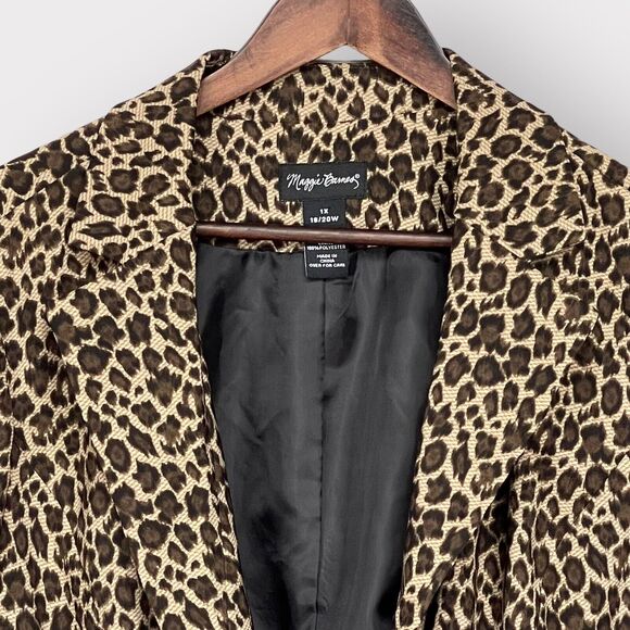 Maggie Barnes Two-Button Blazer Jacket Women 1X Brown Animal Print Lined Pockets - Picture 2 of 16